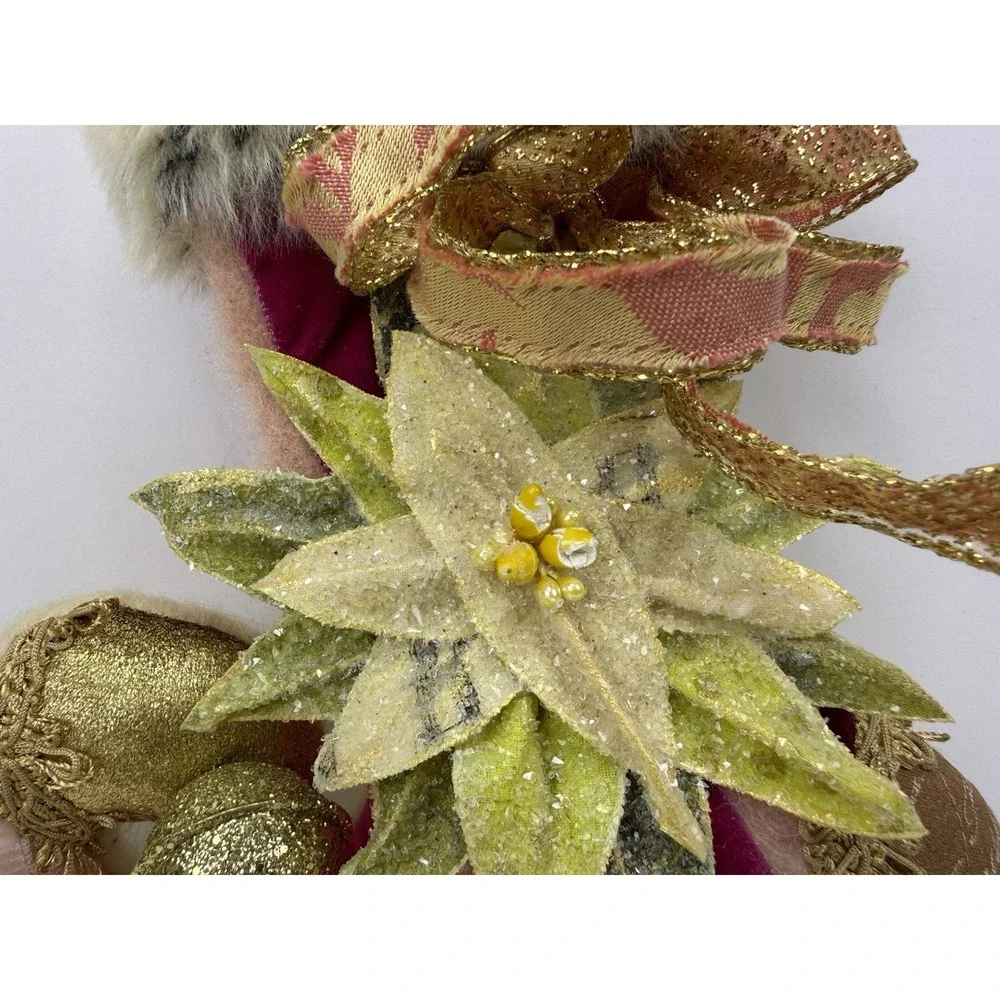 Lenae May Petite Whimsical‎ Artisan Christmas Stocking Pink Wool Signed